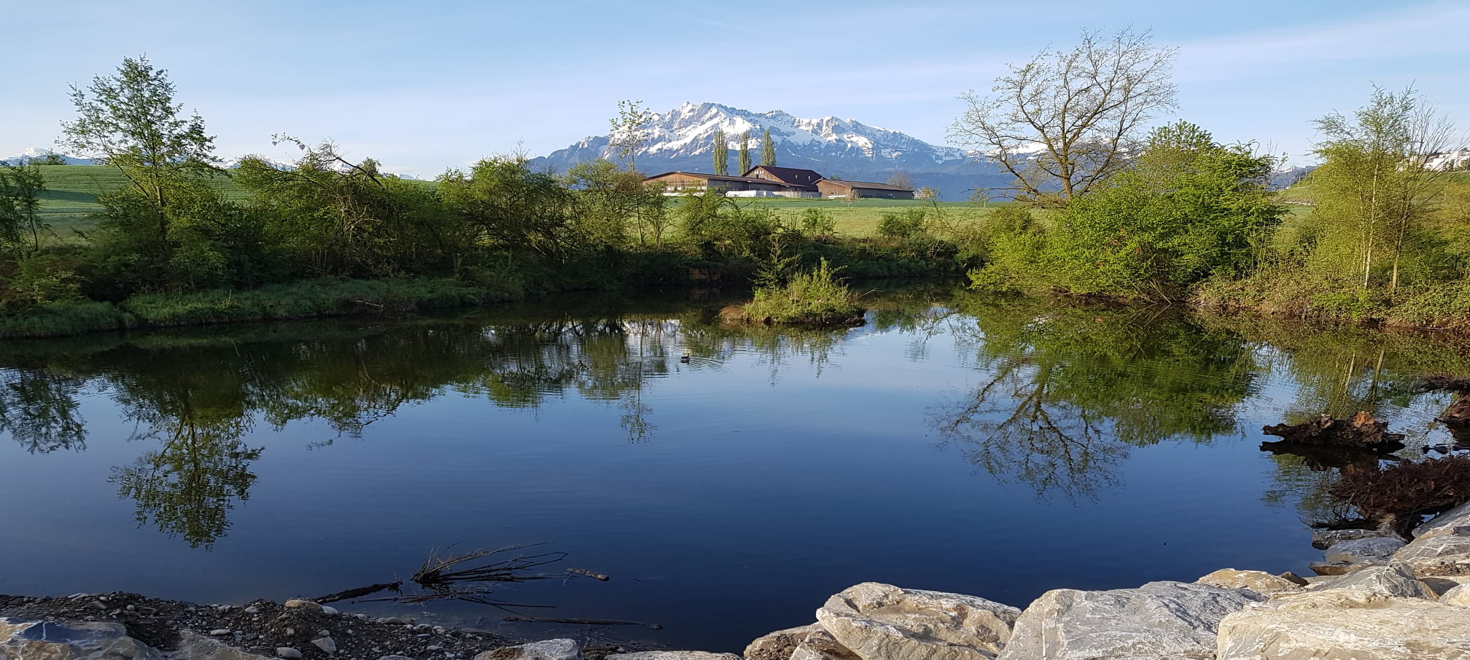 Adligenweiher mit Blick auf den Pilatus